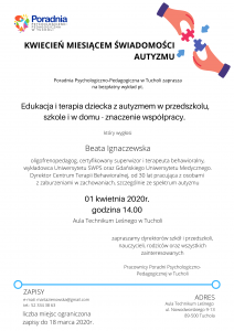 Read more about the article Poradnia dla Autyzmu – wykład z okazji Dnia Świadomości Autyzmu