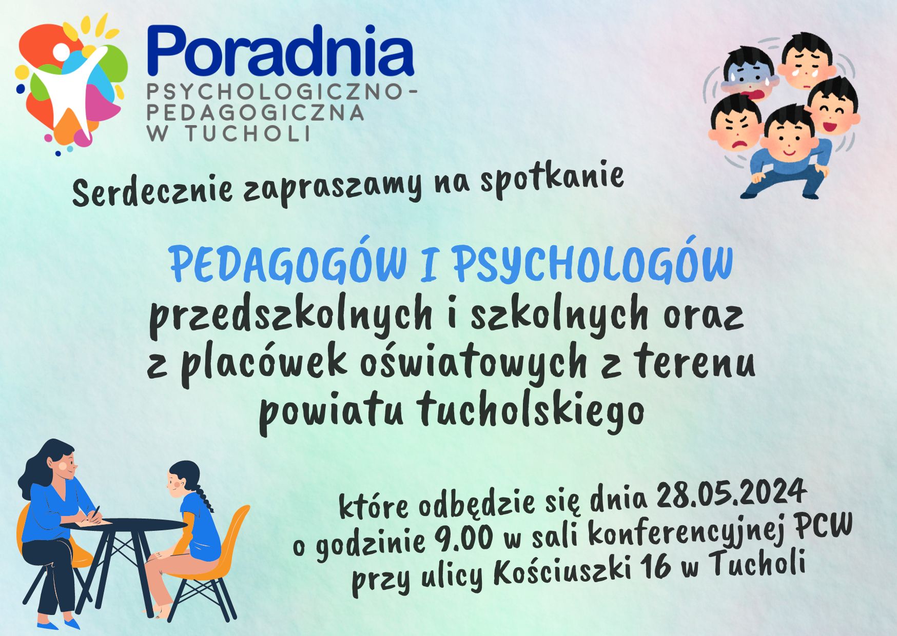 Plakat zapraszający na spotkanie pedagogów i psychologów szkolnych