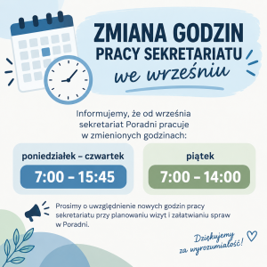 Read more about the article Zmiana godzin pracy sekretariatu we wrześniu
